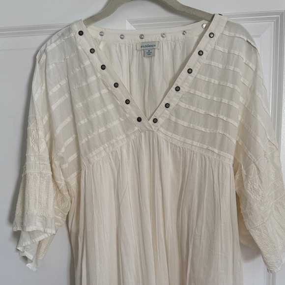 Sundance Cream V-Neck Dress with Button Accents -Bohemian style- Midi Length - Picture 3 of 5